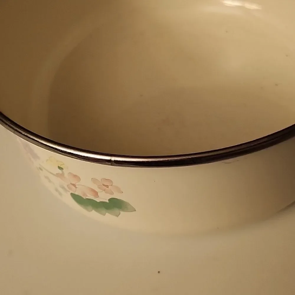 Floral Enamel Bowl - Cream with Pastel Flowers